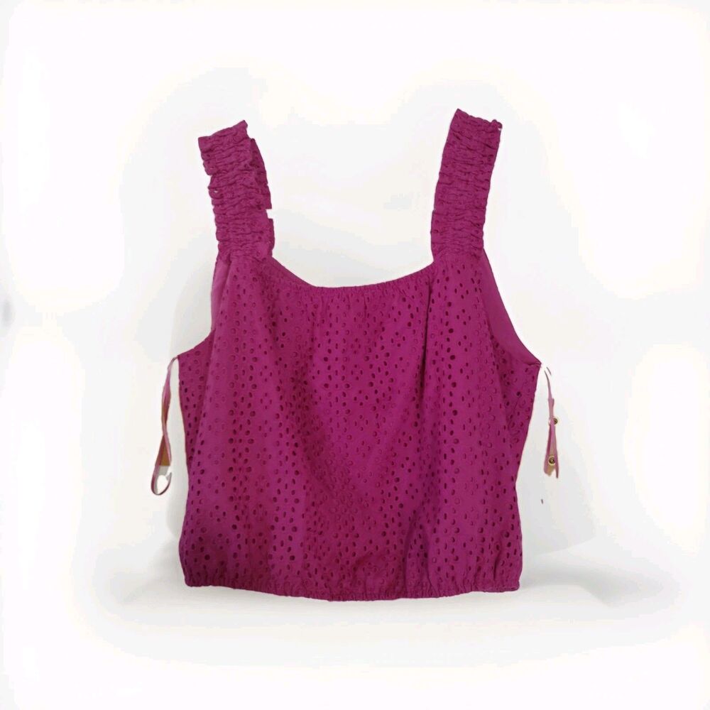 Leyden Pink Eyelet Sleeveless Crop Top Size M